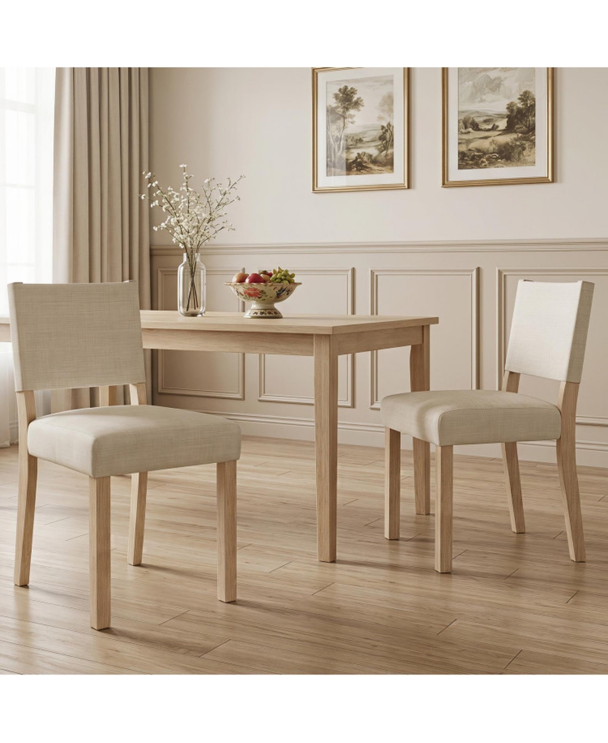 Sugift Set of 2 Upholstered Dining Chairs with Solid Rubber Wood Legs
