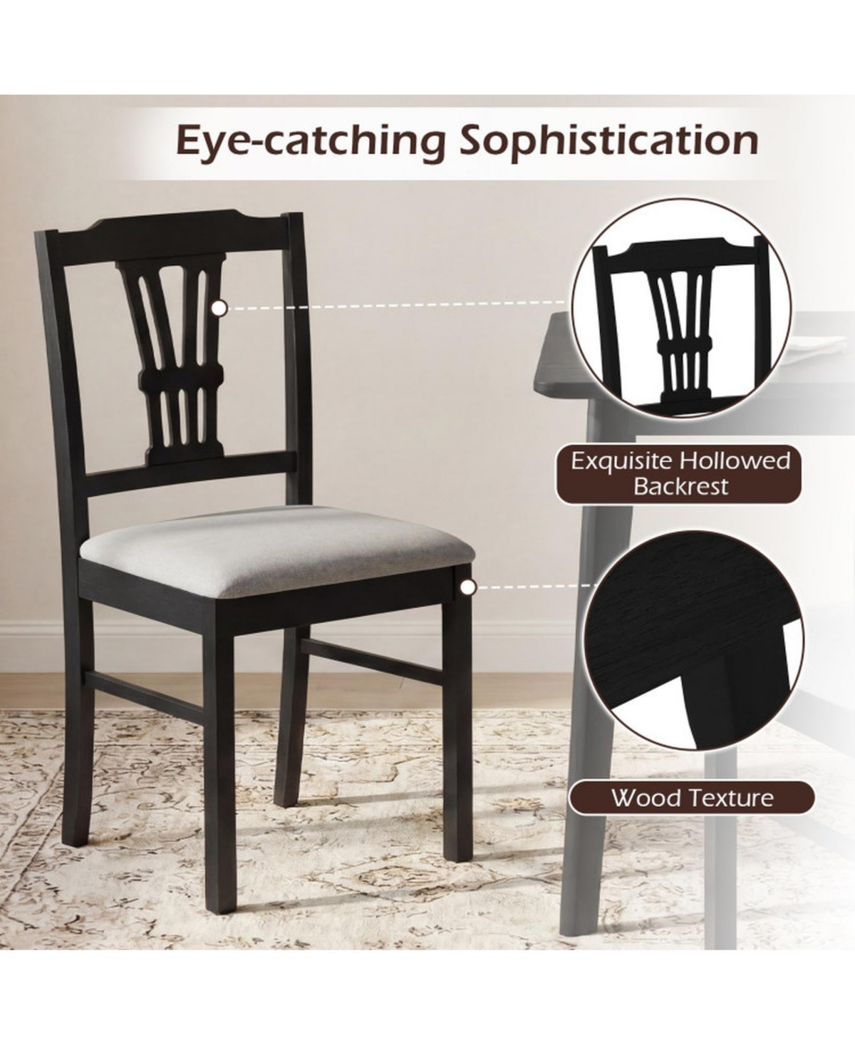 Sugift Set of 2 Upholstered Wooden Dining Chairs with Solid Rubber Wood Frame