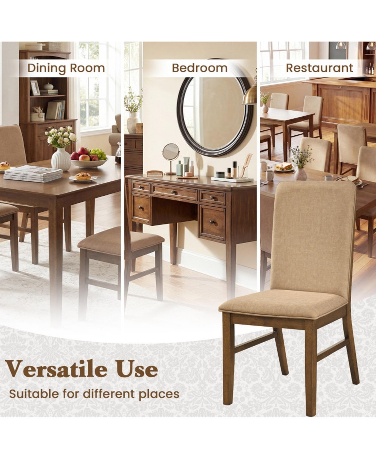 Sugift Set of 2 Upholstered Dining Chairs with Solid Rubber Wood Legs