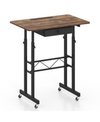 Height Adjustable Laptop Desk with Fabric Drawer Tablet Holder and Lockable Wheels