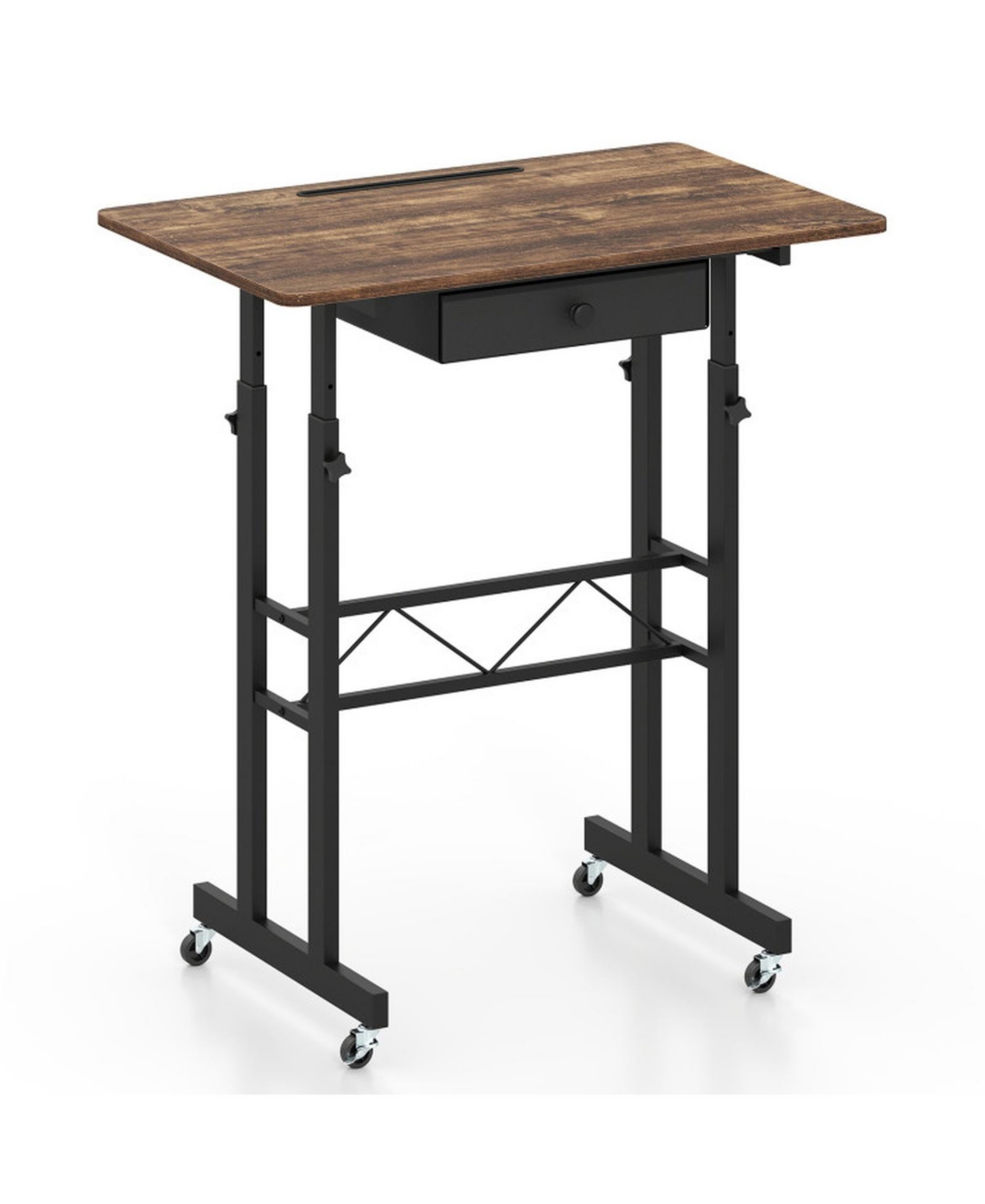 Sugift Height Adjustable Laptop Desk with Fabric Drawer Tablet Holder and Lockable Wheels - Brown