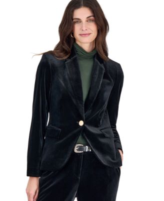 Women's Velvet Long-Sleeve Shoulder-Padded Blazer