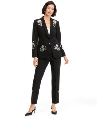 Petite Sequin-Embellished Long-Sleeve Blazer