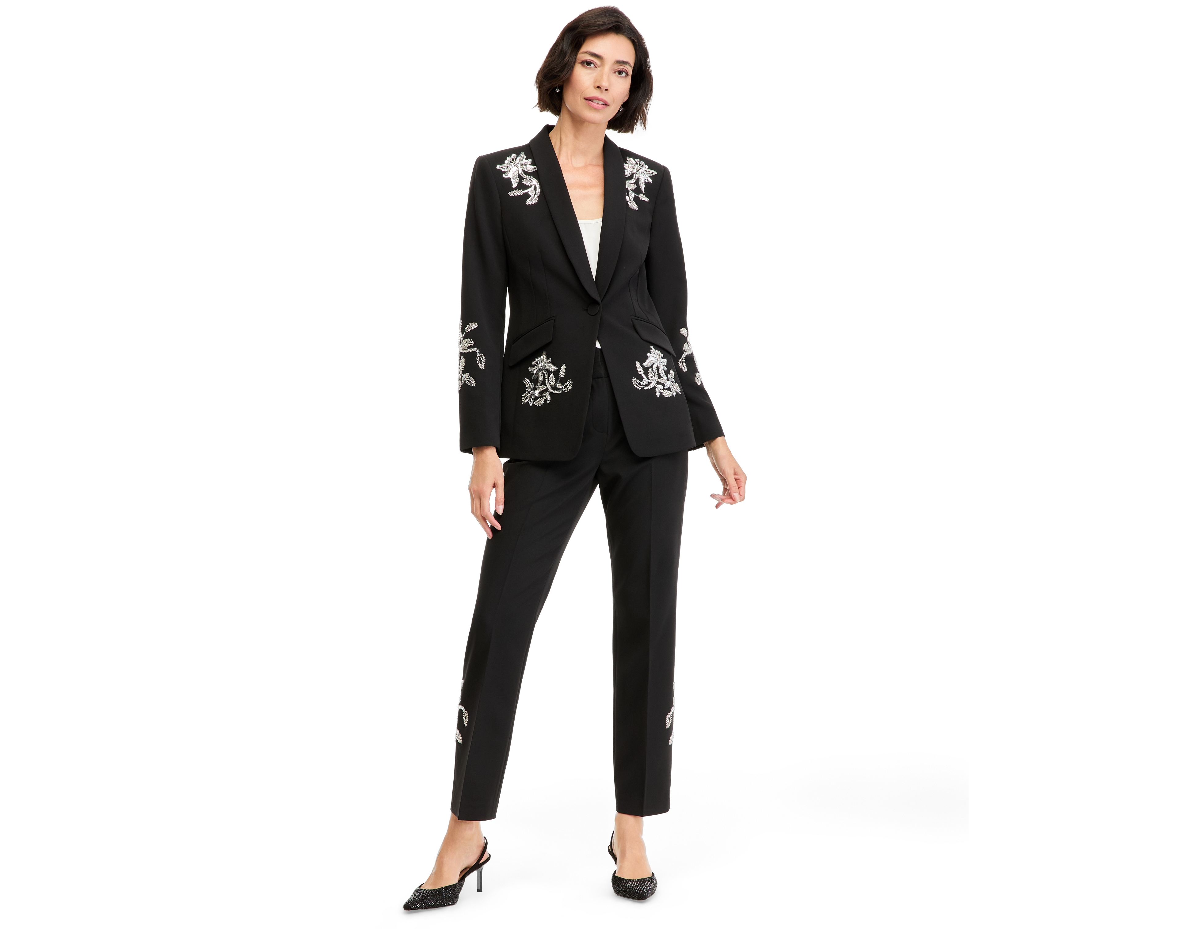 Tahari Petite Sequin-Embellished Long-Sleeve Blazer
