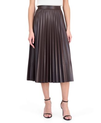 Women's Pleated A-Line Faux Leather Skirt