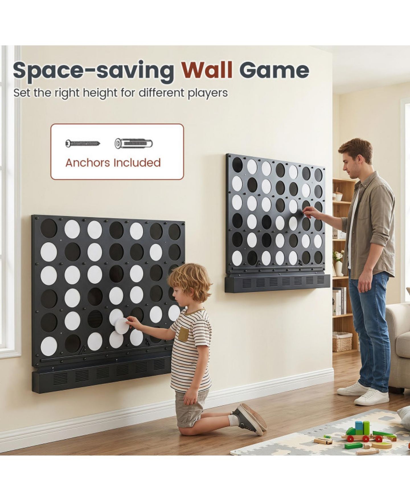 Детская настольная игра SUGIFT Wall-Mounted Jumbo 4-in-a-Row Board Game, Ages 6+, цвет: Чёрный — фото 7