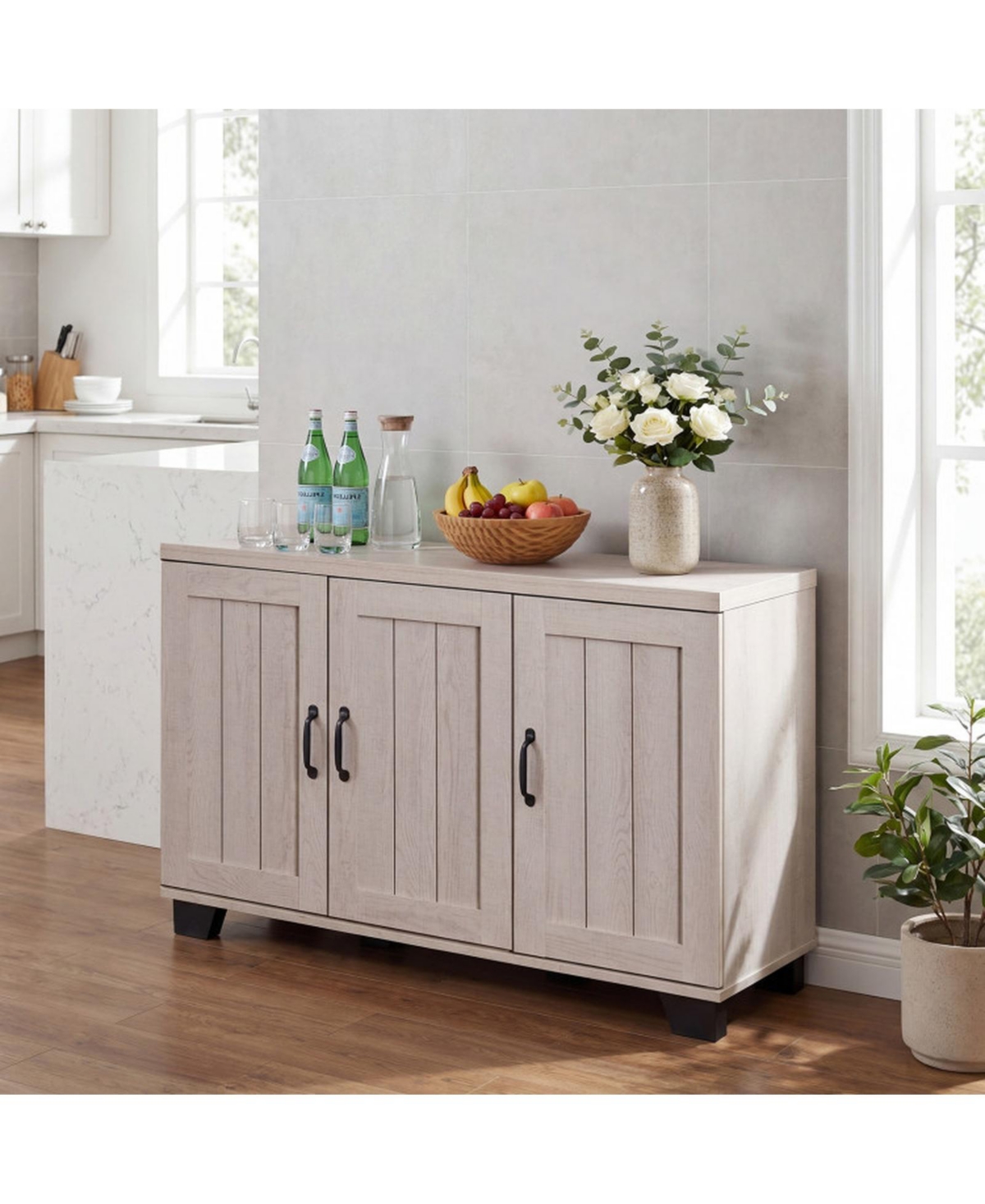 Gouun 3-Door Buffet Sideboard with Adjustable Shelves and Anti-Tipping Kits