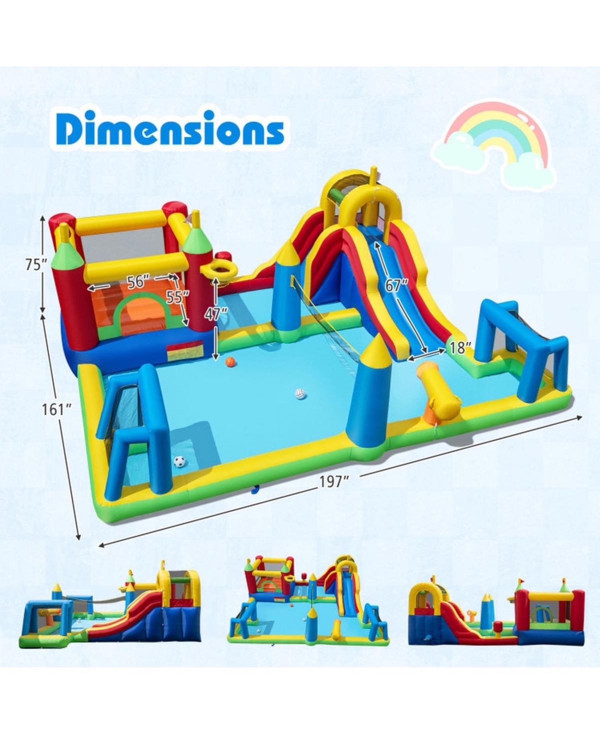 Hongge 9-in-1 Inflatable Water Slide Bounce House, Ages 3–12