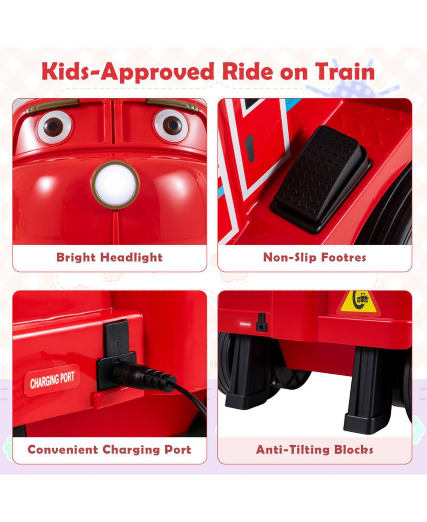 Детская игрушка HONGGE 12V Ride on Train 3-Seater with Detachable Carriage, Seats 3, Ages 3+, цвет: Красный / Чёрный — фото 4