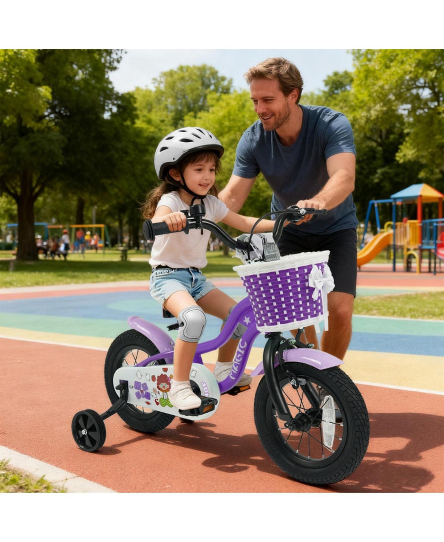 Детская игрушка HONGGE 12-Inch Kids' Bike with Detachable Training Wheels and Adjustable Seat, 110 lbs Capacity, Ages 3–8, цвет: Фиолетовый — фото 2