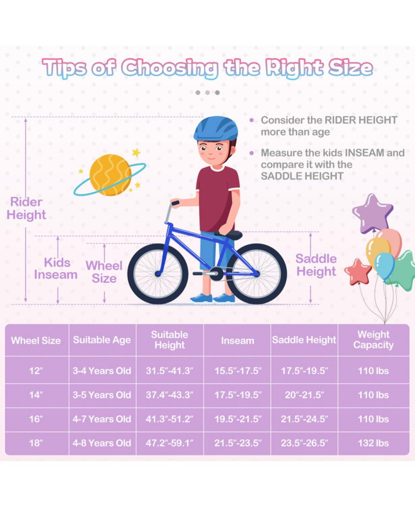 Детская игрушка HONGGE 14-Inch Kids Bike with Training Wheels and Pneumatic Tyres, 110 lb Capacity, Ages 3-5, цвет: Фиолетовый — фото 2
