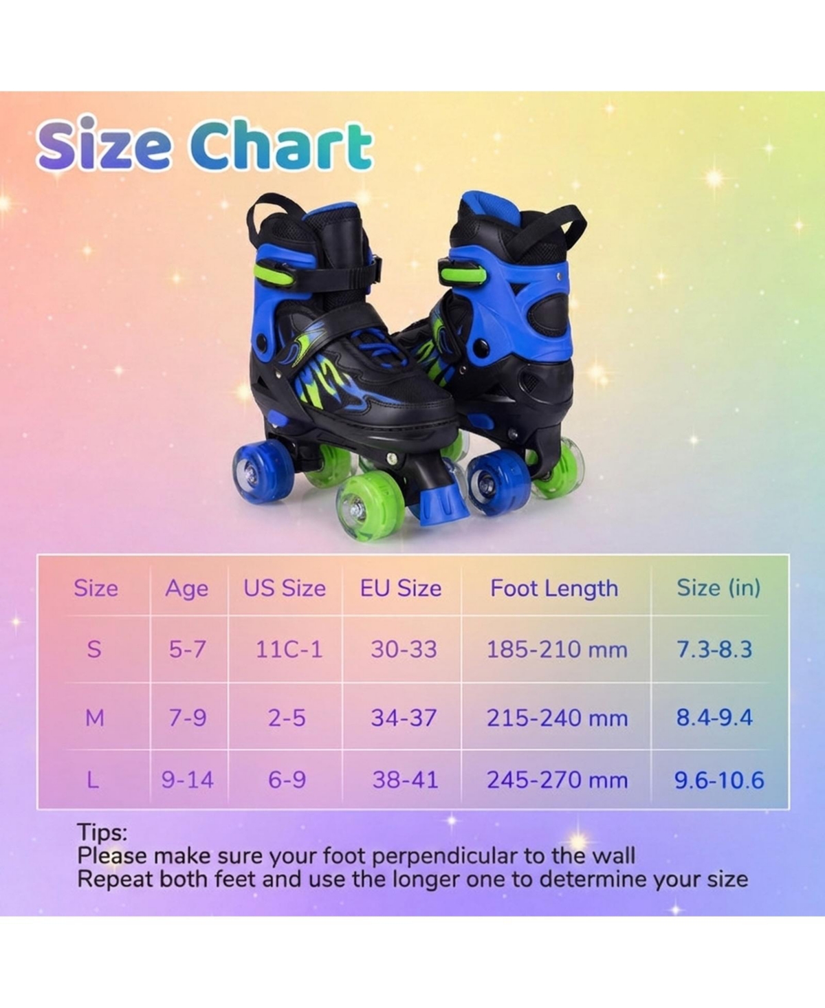 Hongge Adjustable Light-Up Wheels Quad Skates, Ages 7-9
