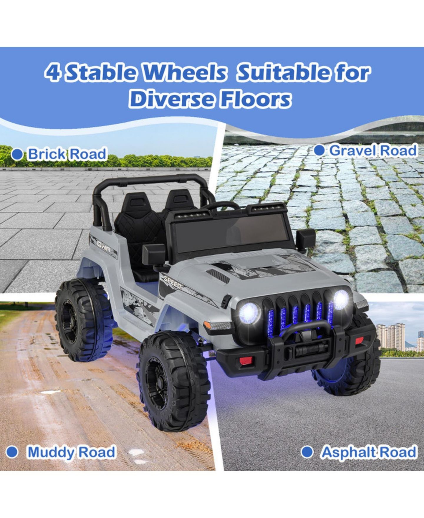 Детская игрушка HONGGE 12V Off-Road Ride-On Vehicle with Remote Control, 77 lbs Capacity, Ages 3+, цвет: Серый — фото 8