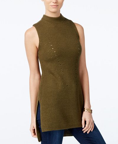Ultra Flirt Juniors' Sleeveless Mock-Neck Tunic Sweater