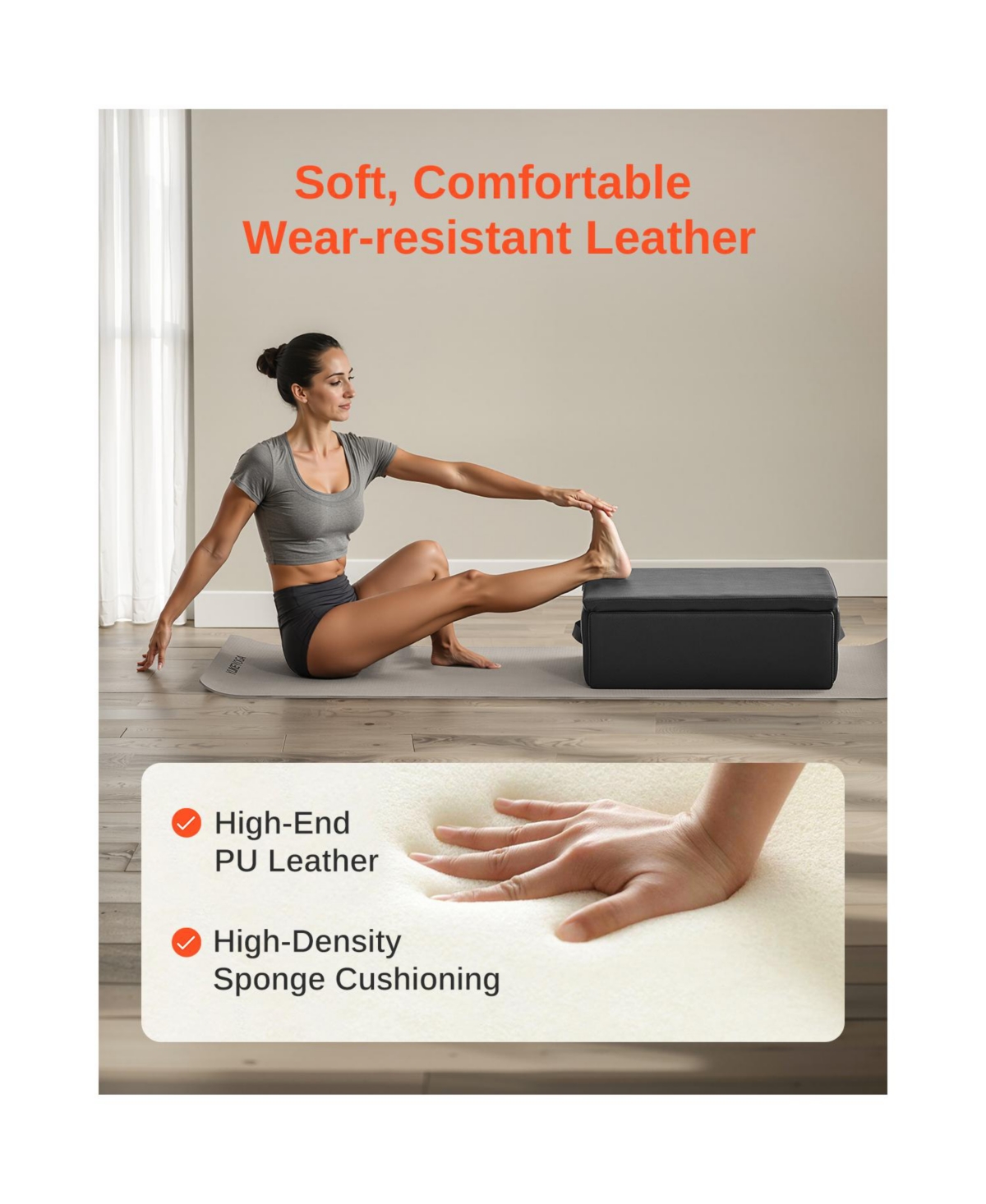 Hongge Pilates Reformer Sitting Box 25 x 17 x 9 in Multi-Layer Wood with Pu Leather Supporting 350 lbs