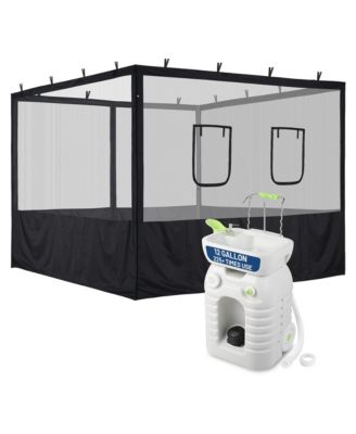 InstaHibit 10x10FT Pop Up Canopy Mesh Sidewalls and 45L Portable Hand Wash Station Combo Food Vendor Booth Sanitation Kit for Outdoor Event