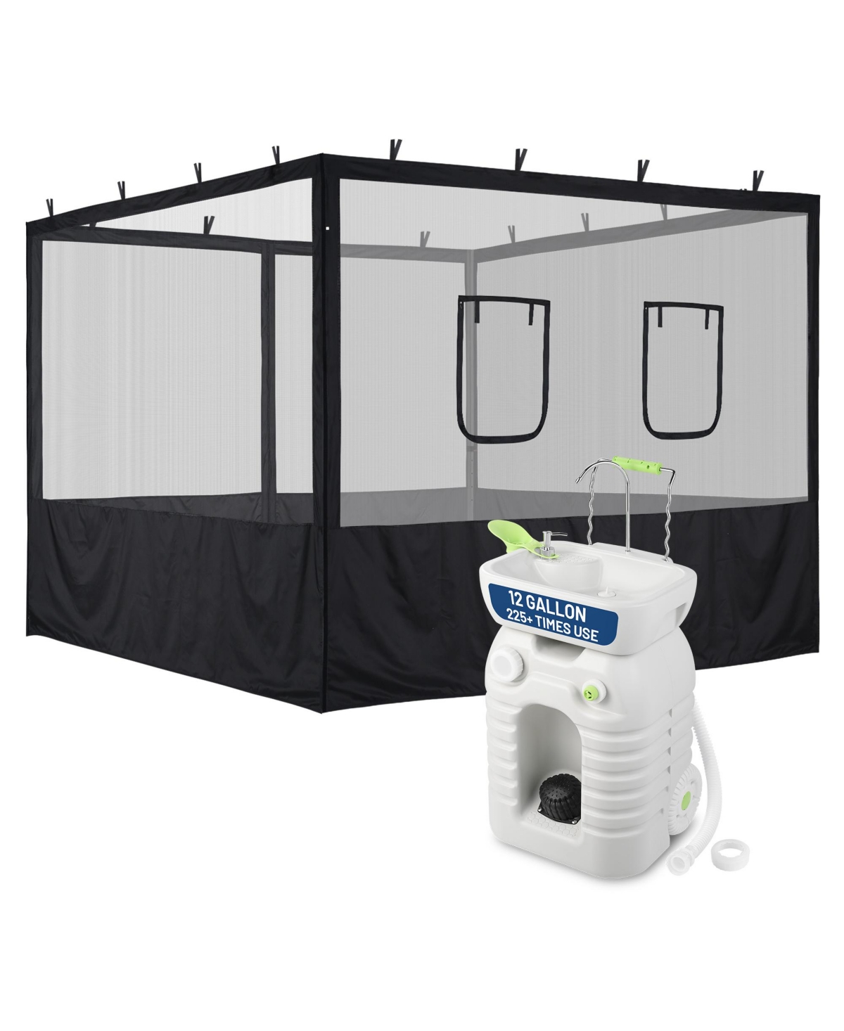 Yescom InstaHibit 10x10FT Pop Up Canopy Mesh Sidewalls and 45L Portable Hand Wash Station Combo Food Vendor Booth Sanitation Kit for Outdoor Event