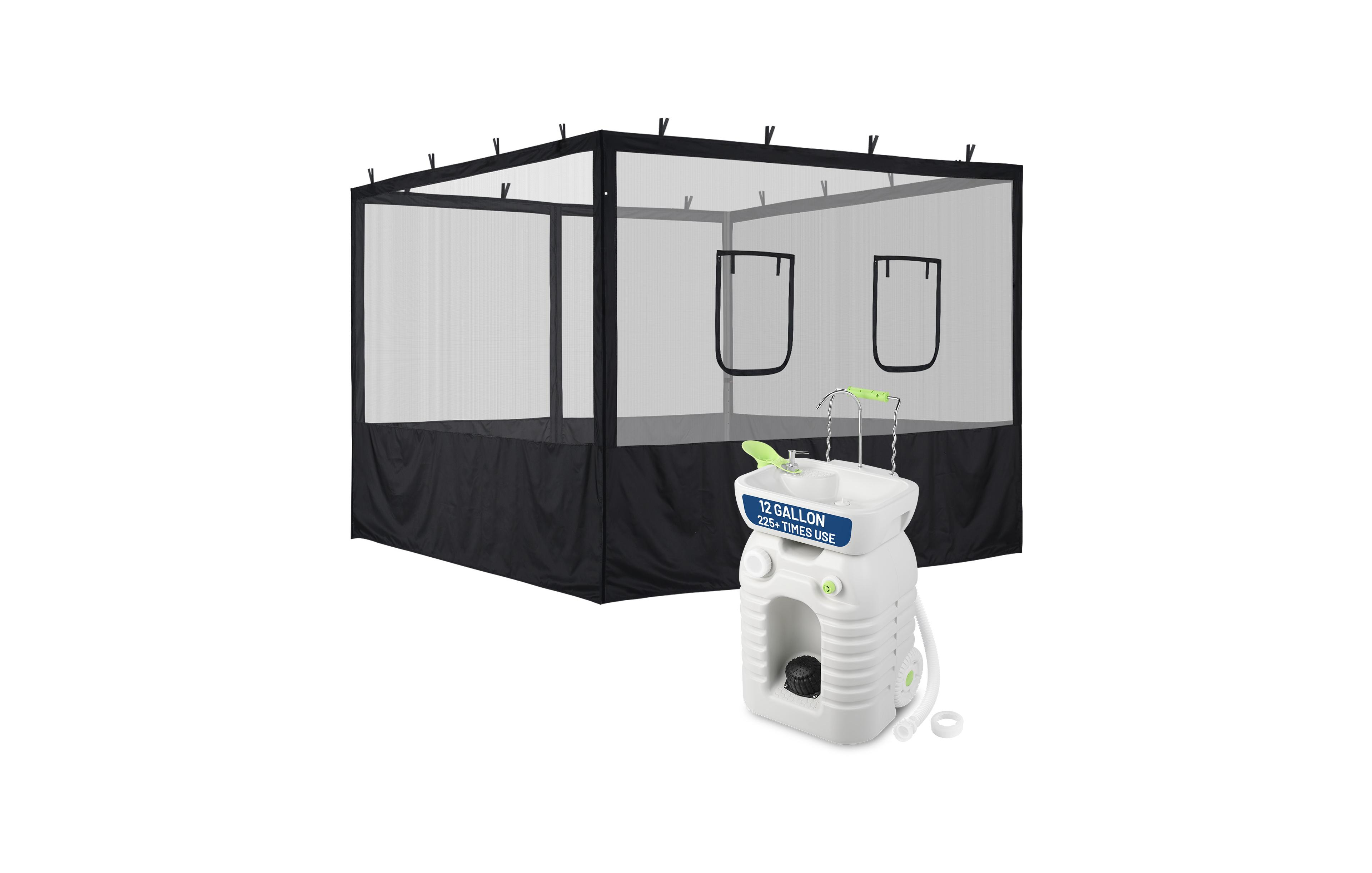 Yescom InstaHibit 10x10FT Pop Up Canopy Mesh Sidewalls and 45L Portable Hand Wash Station Combo Food Vendor Booth Sanitation Kit for Outdoor Event