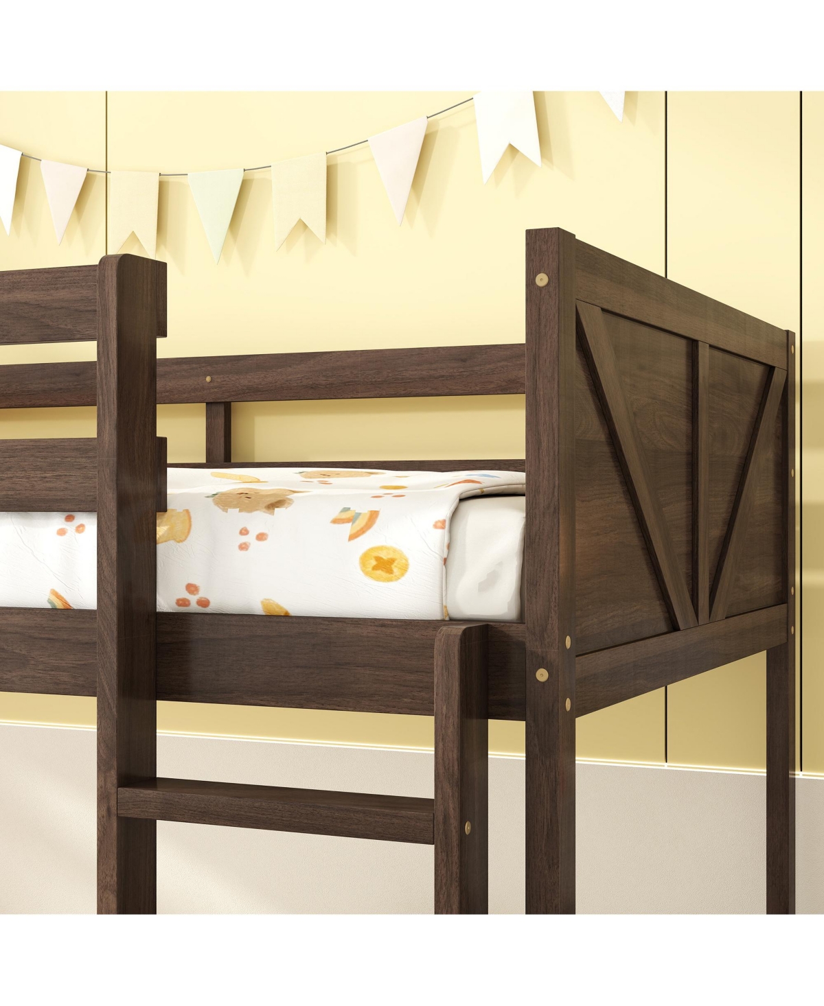 Sailvan Twin over Floor Bunk Bed with Panelled Headboard