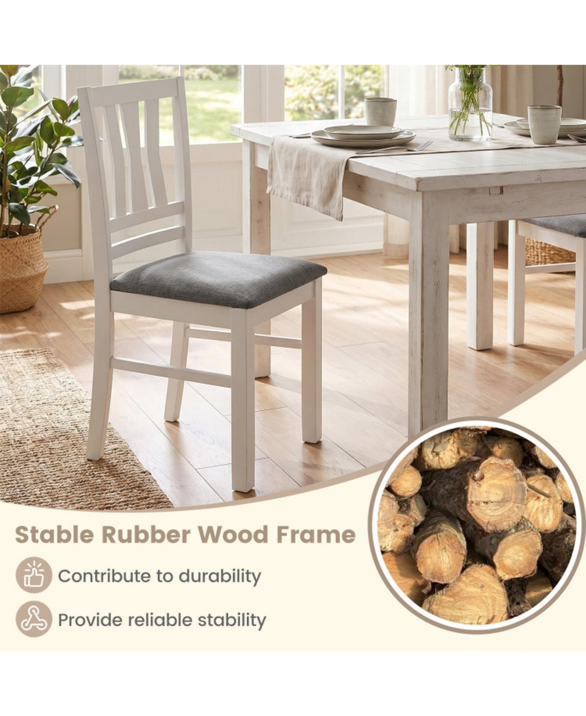 Sugift Set of 4 Linen Style Upholstered Kitchen Chairs with Wood Frames