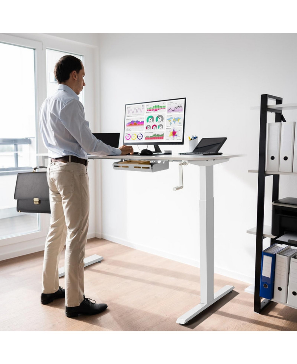 Sugift Hand Crank Sit to Stand Desk Frame Height Adjustable 27.6inch-45.3inch Standing Base