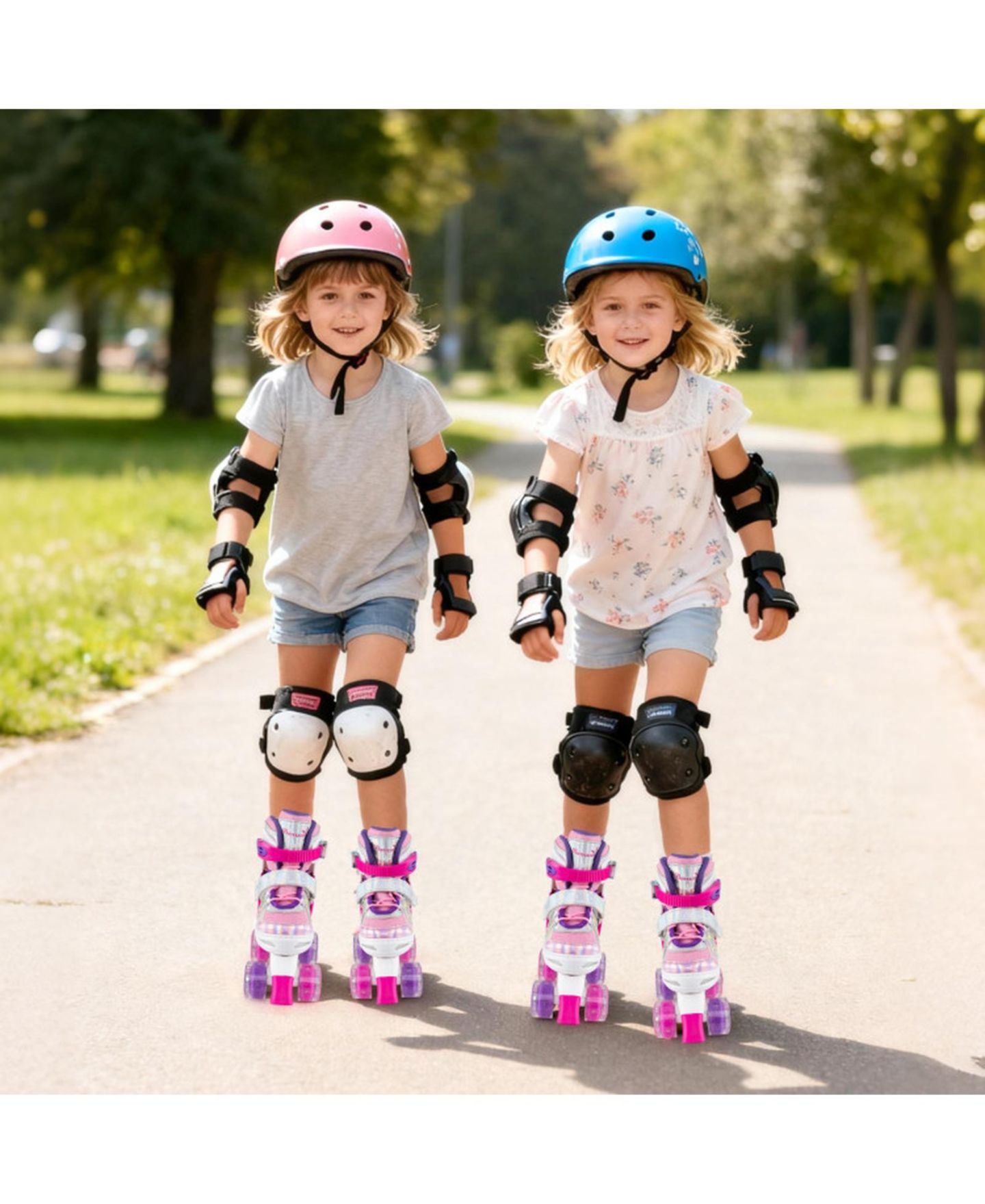Детские игрушки HONGGE 4-Size Adjustable Kids Quad Roller Skates with Light-Up Wheels, Ages 5-8, цвет: Розовый красный — фото 2