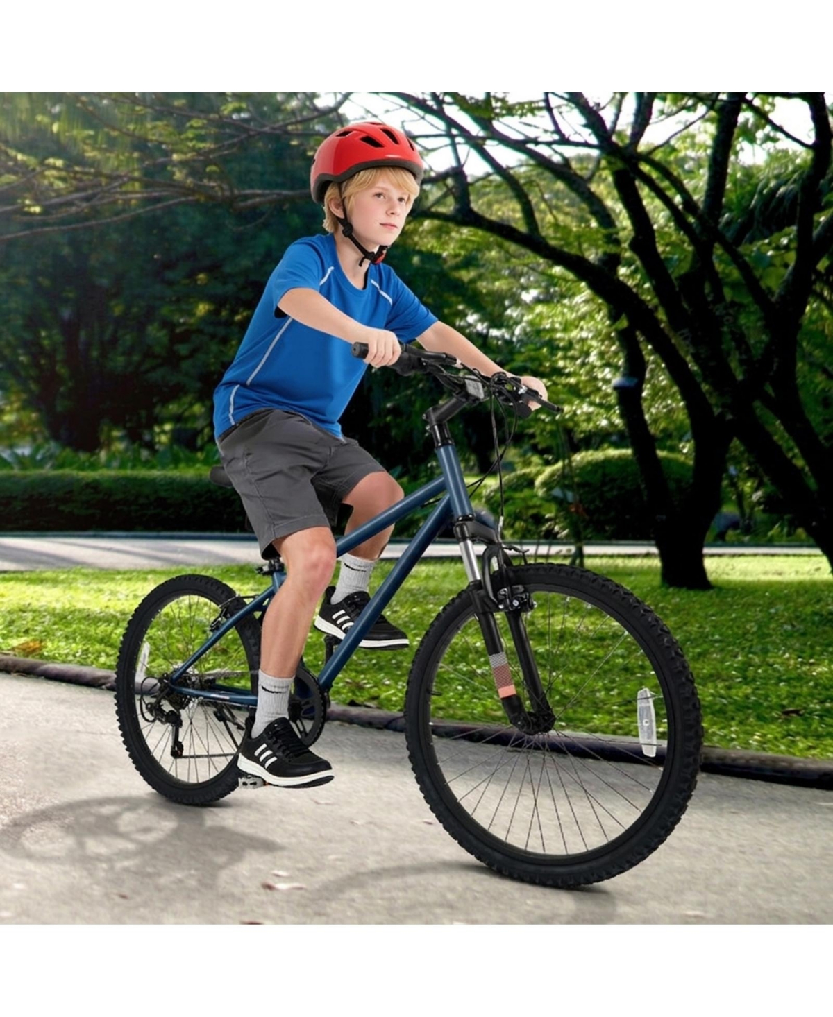 Hongge 24-Inch Youth Mountain Bike with Front-Suspension Fork, Shimano 6-Speed, and Adjustable Fit, Ages 8+