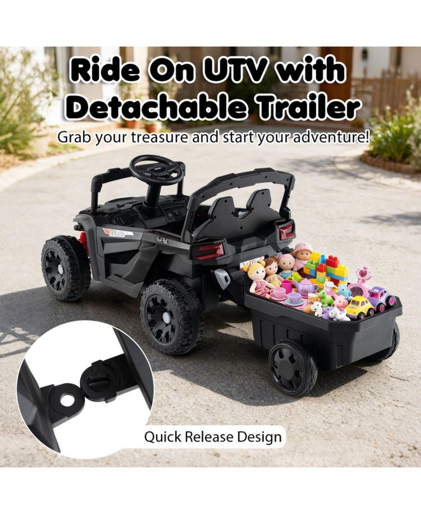 Детская игрушка HONGGE 12V Kids Ride-On Tractor with Detachable Trailer Parent Remote and LED Lights, цвет: Тёмный серый — фото 8