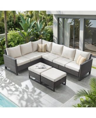 Outdoor Sectional Sofa PE Rattan Patio Conversation Sets, All Weather Patio Furniture Set with Ottomans