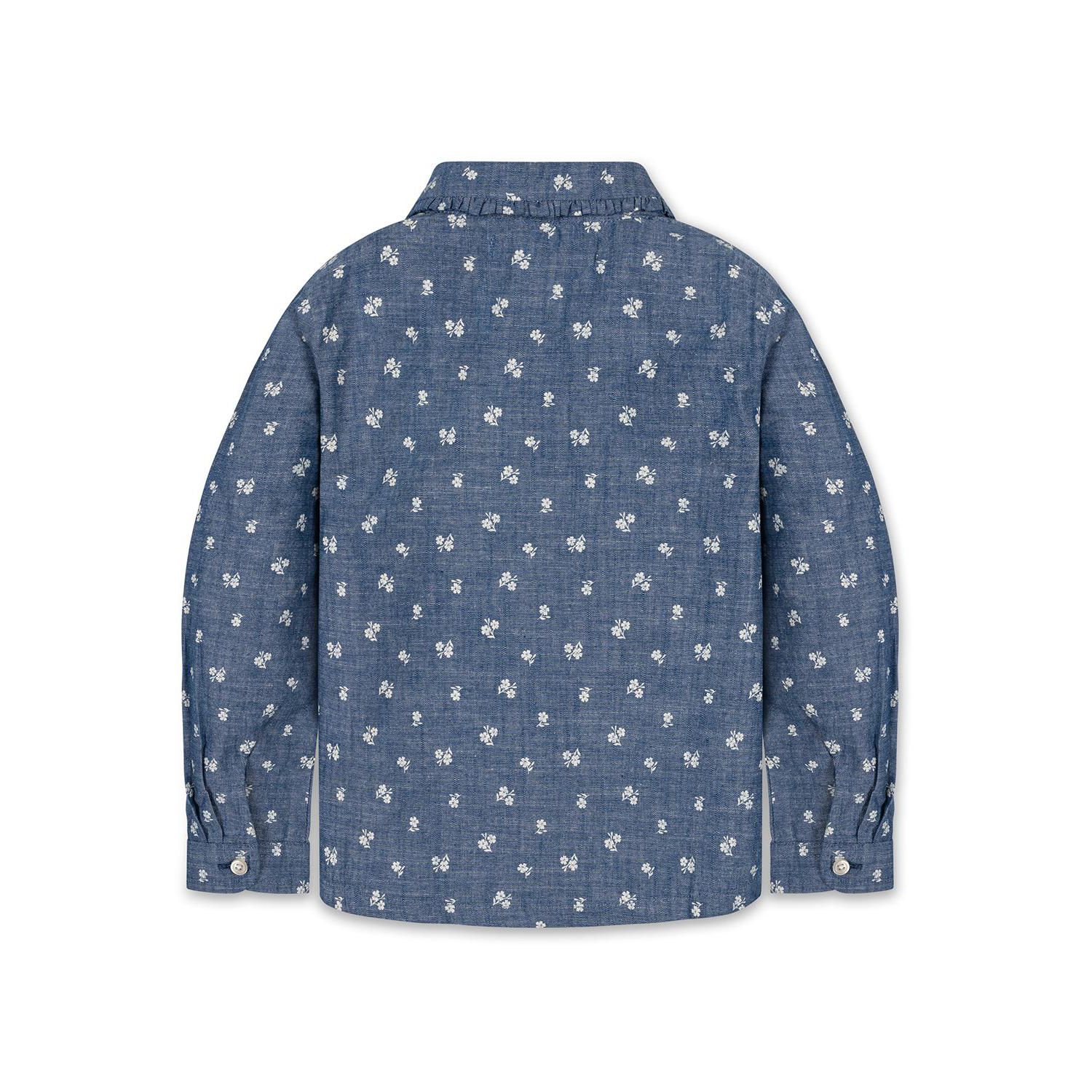 Girls' 4-16 Chambray Peter Pan Collar Puffed Long-Sleeve Blouse