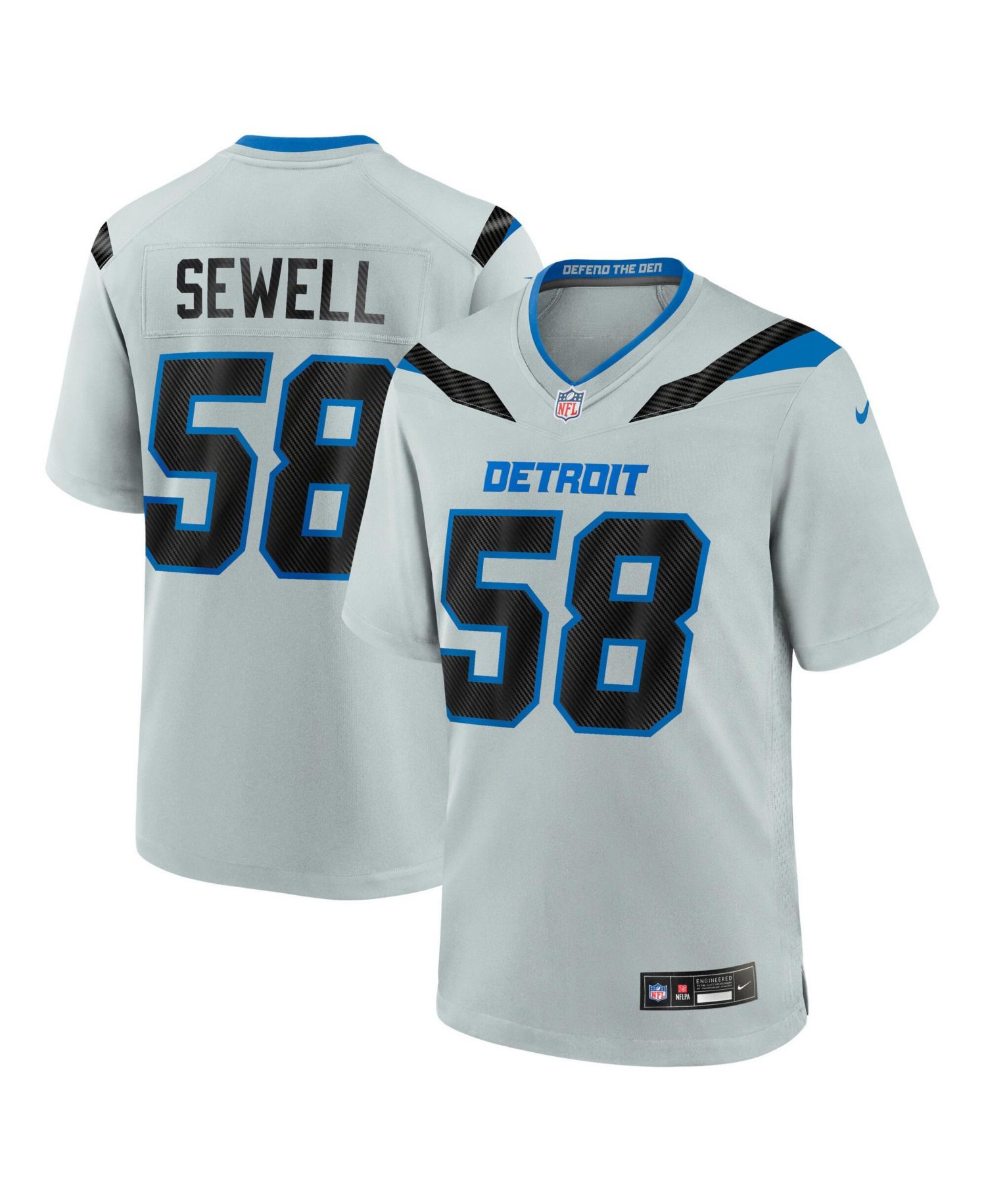 Men's Penei Sewell Silver Detroit Lions 2026 Rivalries Collection Game Jersey