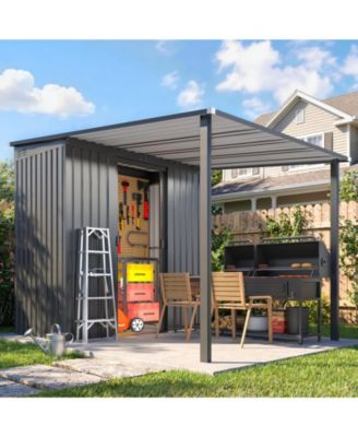 8x5 Metal Grill Gazebo and Lean to Storage Shed Lockable Sliding Doors All Weather