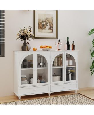 Arched Glass Sideboard Buffet Cabinet with 2 Drawers and 4 Doors