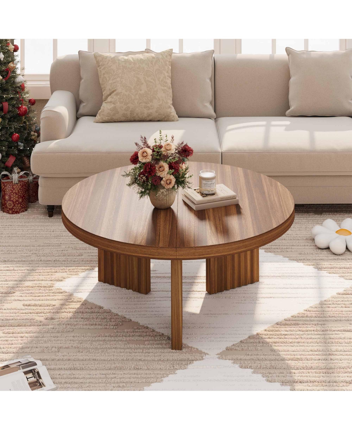 gaomon 33.5-Inch Round Wood Coffee Table for Small Spaces, Living Room Center Table