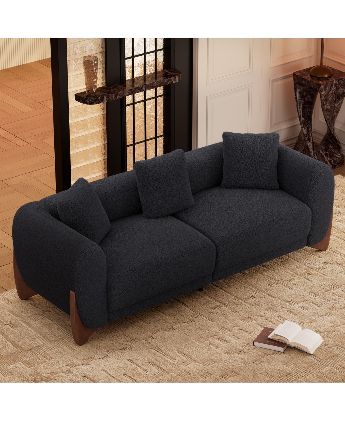 Morden Fort Mid Century Cloud Couch Sharp Upholstered Sofa with Waist Cushion Solid Wood Leg for Living Room Apartment
