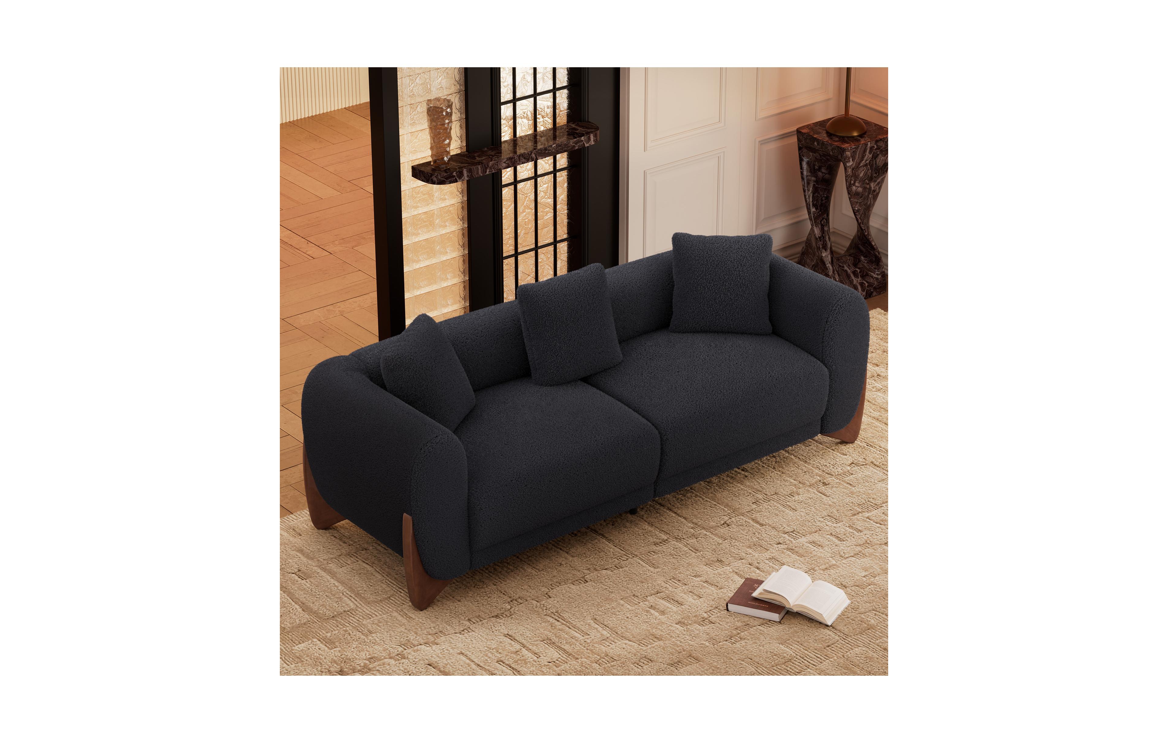 Morden Fort Mid Century Cloud Couch Sharp Upholstered Sofa with Waist Cushion Solid Wood Leg for Living Room Apartment