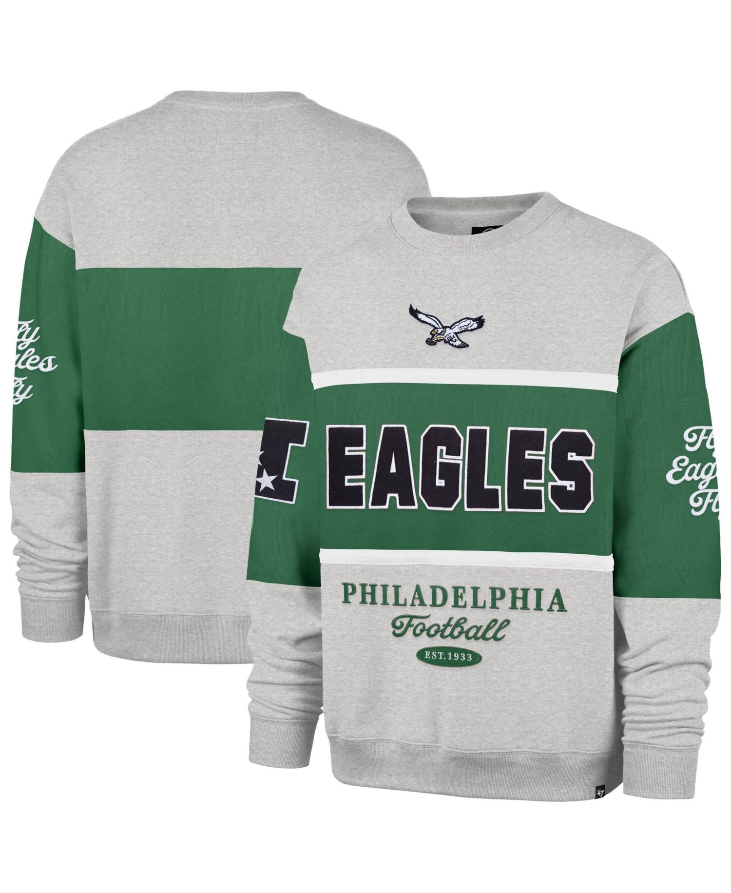 Men's '47 Kelly Green/Heather Gray Philadelphia Eagles Blockfield Maximalist Sweatshirt
