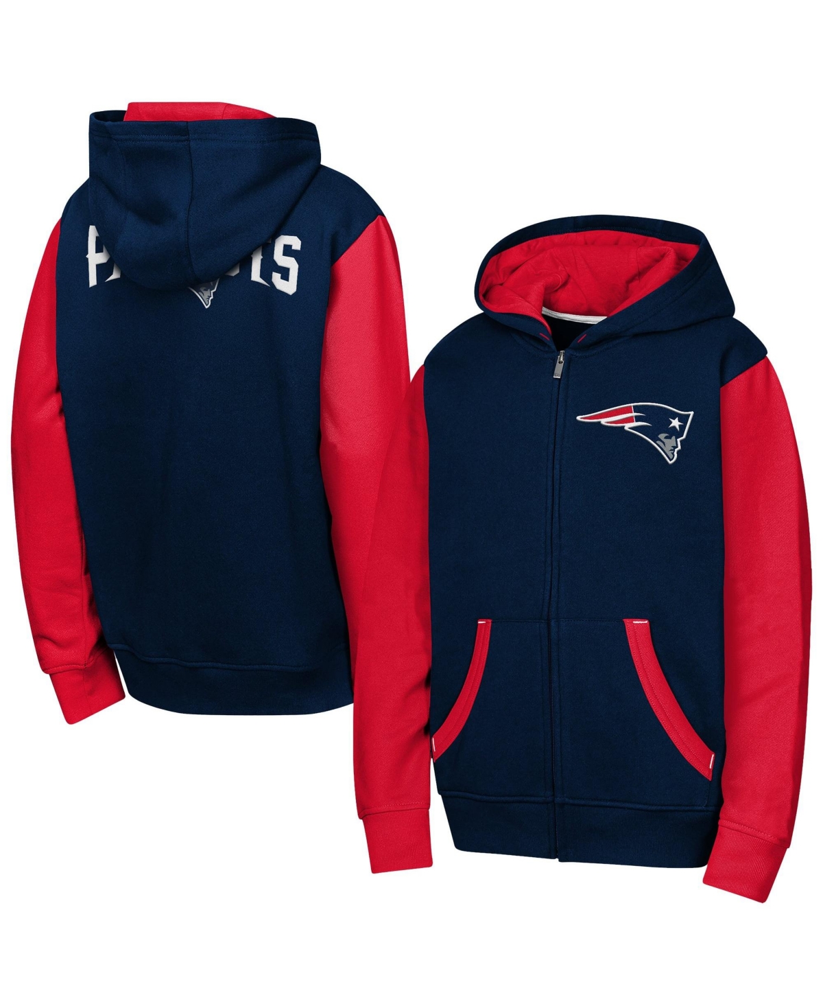 Outerstuff Kids' Big Boys And Girls Navy New England Patriots Stadium Color Block Full-zip Hoodie In Navy,red