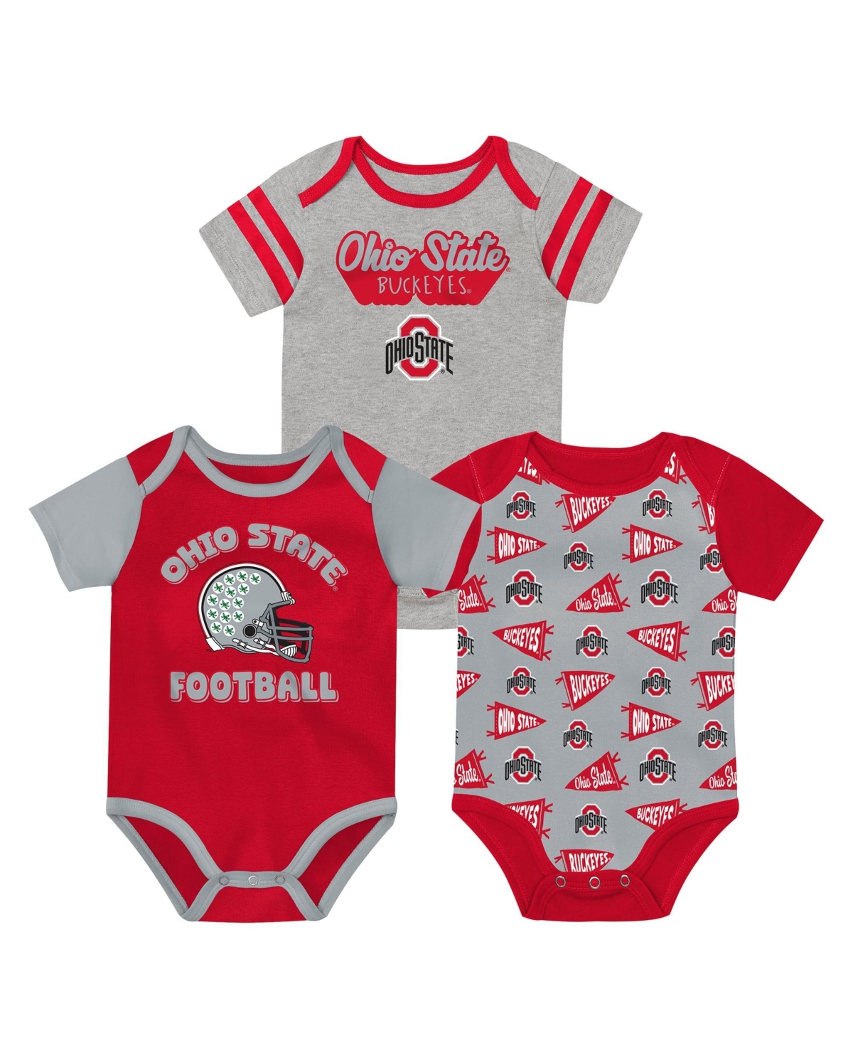 Outerstuff Baby Boys And Girls Red Ohio State Buckeyes Star Player Three-piece Bodysuit Set In Red,white