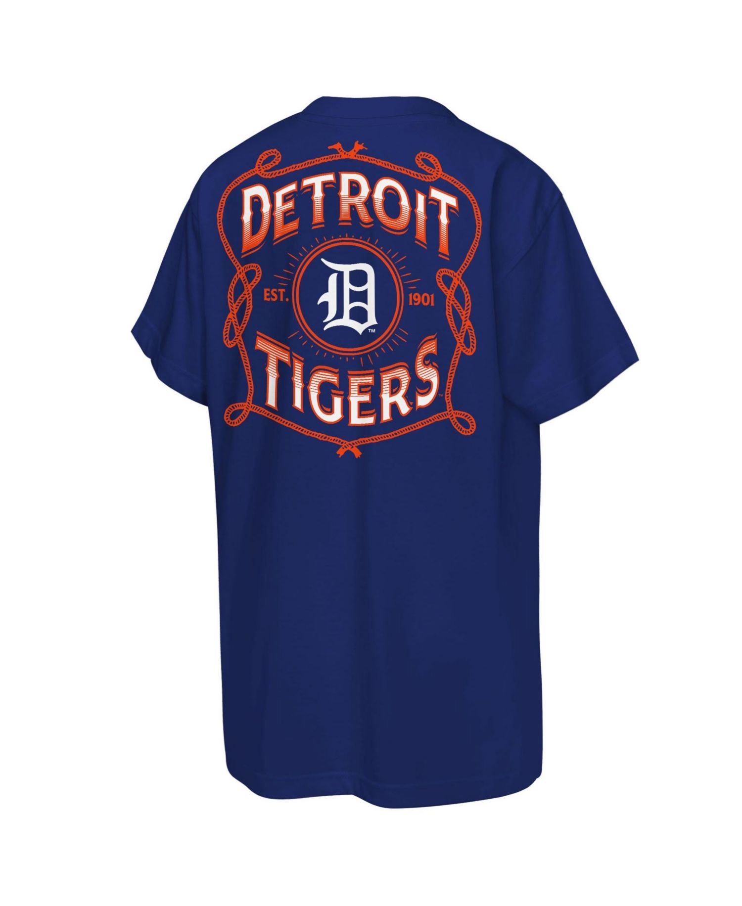 Big Boys and Girls Navy Detroit Tigers Cooperstown Rodeo Rope T-Shirt