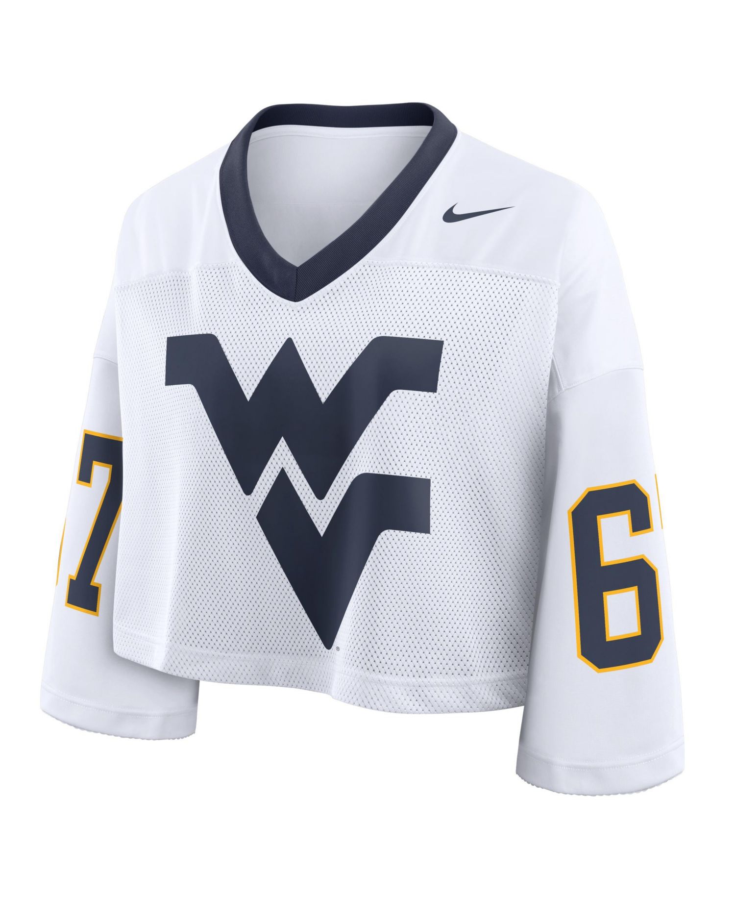 Women's White West Virginia Mountaineers Oversized Logo Cropped Fashion Jersey