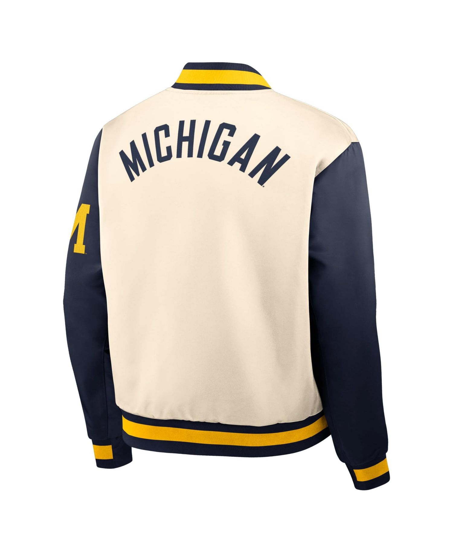 Men's Natural/Navy Michigan Wolverines Legacy Full-Snap Bomber Jacket