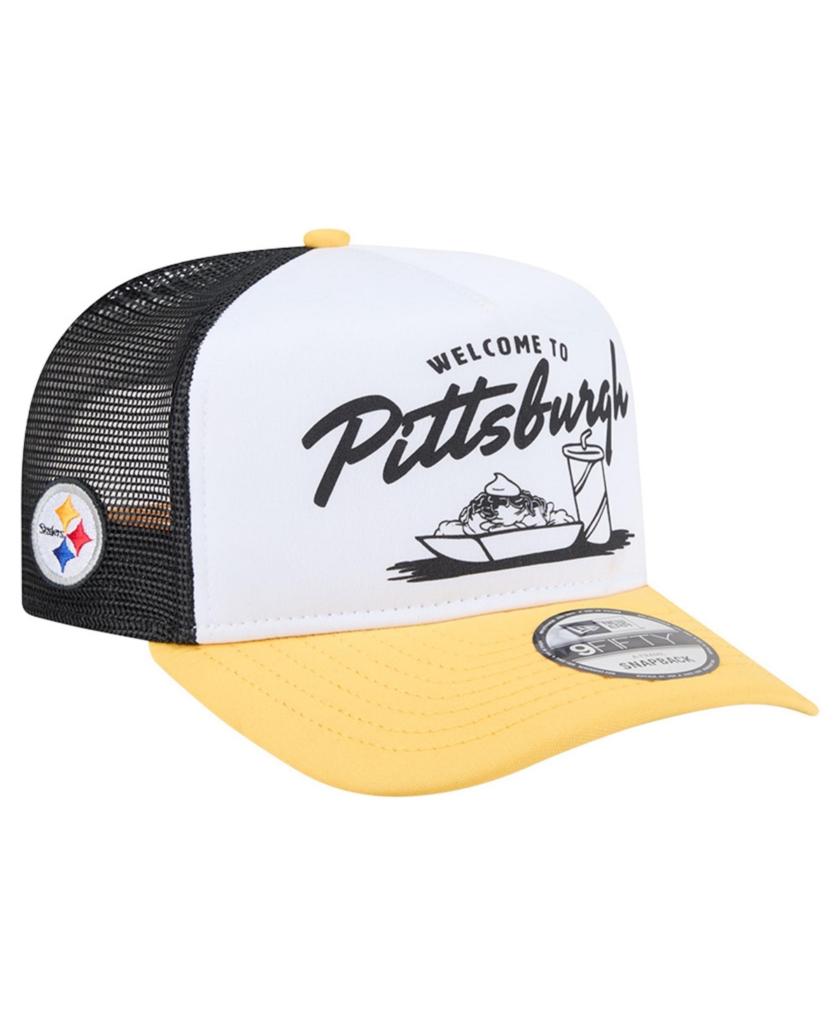 New Era Men's White/Gold Pittsburgh Steelers Foodie 9FIFTY A-Frame Trucker Snapback Hat