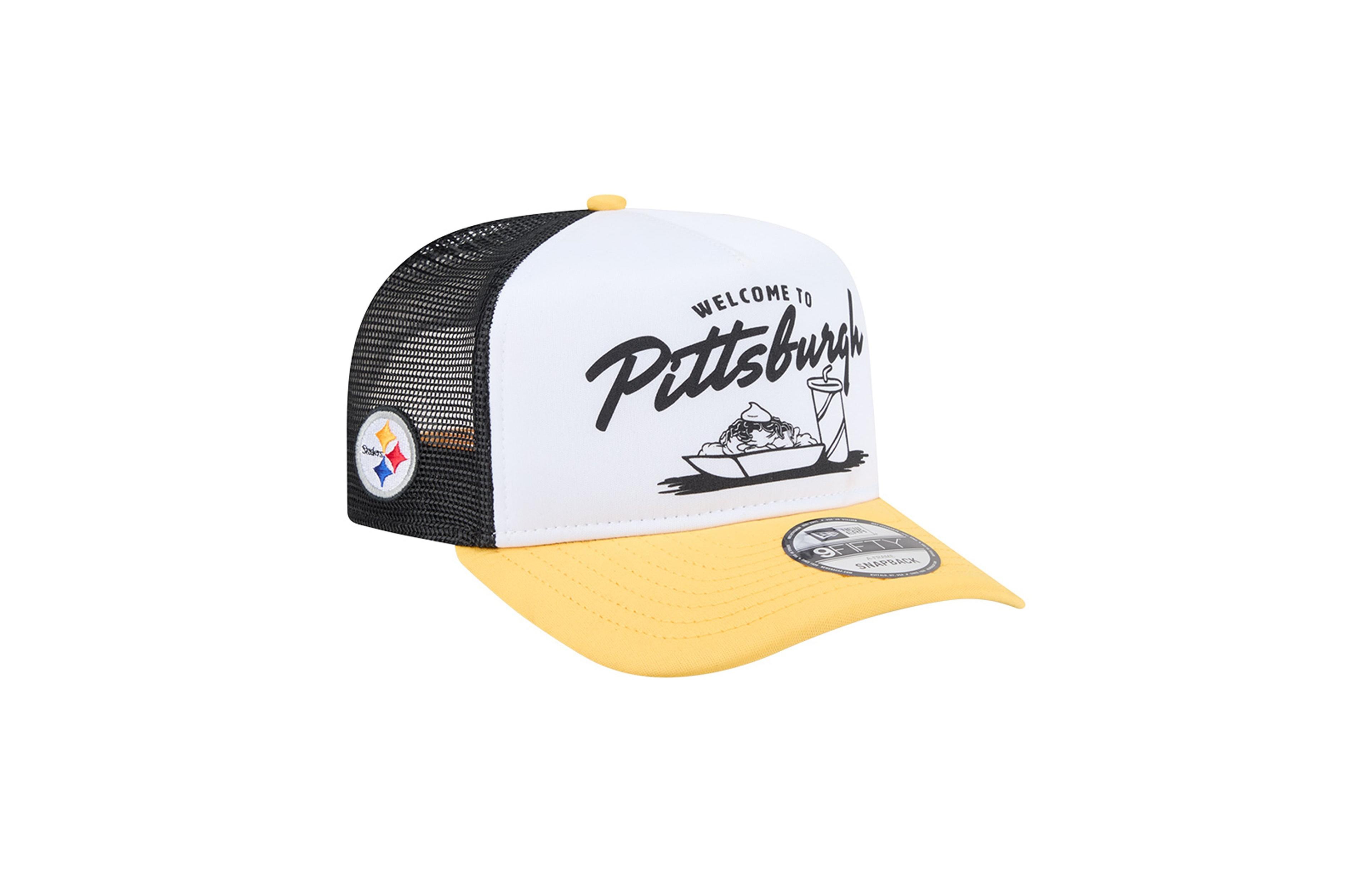 New Era Men's White/Gold Pittsburgh Steelers Foodie 9FIFTY A-Frame Trucker Snapback Hat