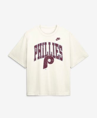 Women's  Cream Philadelphia Phillies Arched Distressed Boxy T-Shirt
