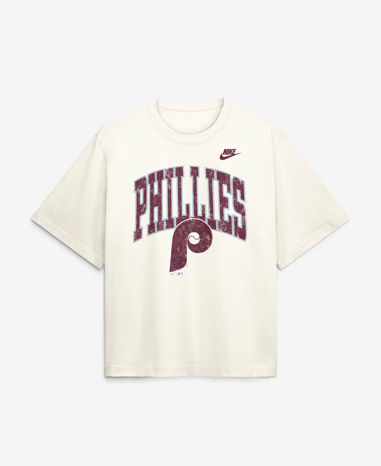Women's Cream Philadelphia Phillies Arched Distressed Boxy T-Shirt