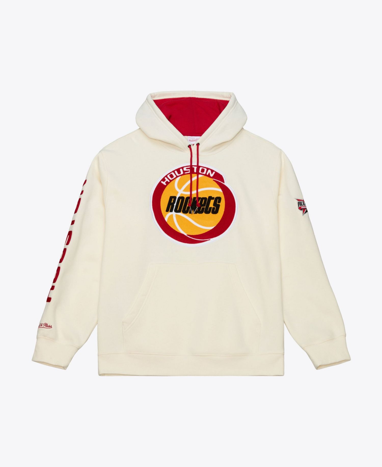 Men's Cream Houston Rockets Hardwood Classics Chainstitch Premium Fleece Hoodie