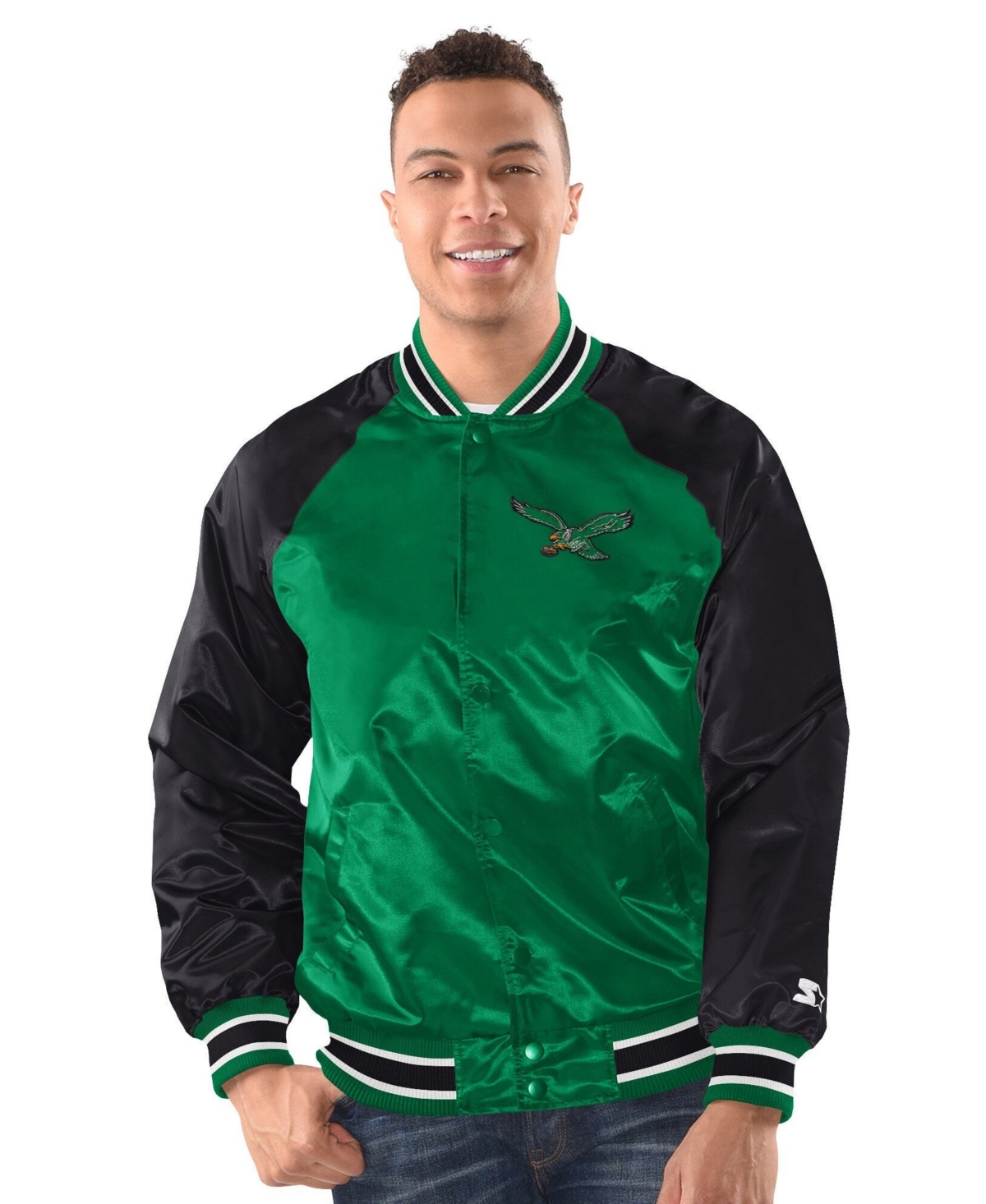 Starter Men's Kelly Green/black Philadelphia Eagles Inductee Raglan Full-snap Varsity Jacket
