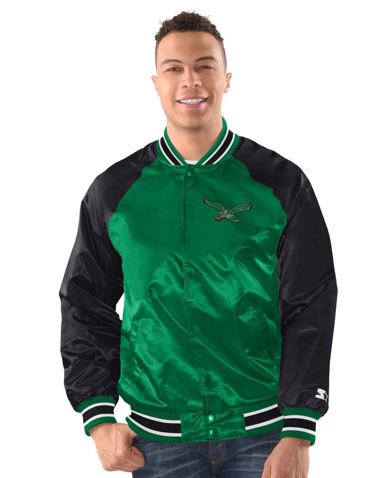 Men's Kelly Green/Black Philadelphia Eagles Inductee Raglan Full-Snap Varsity Jacket