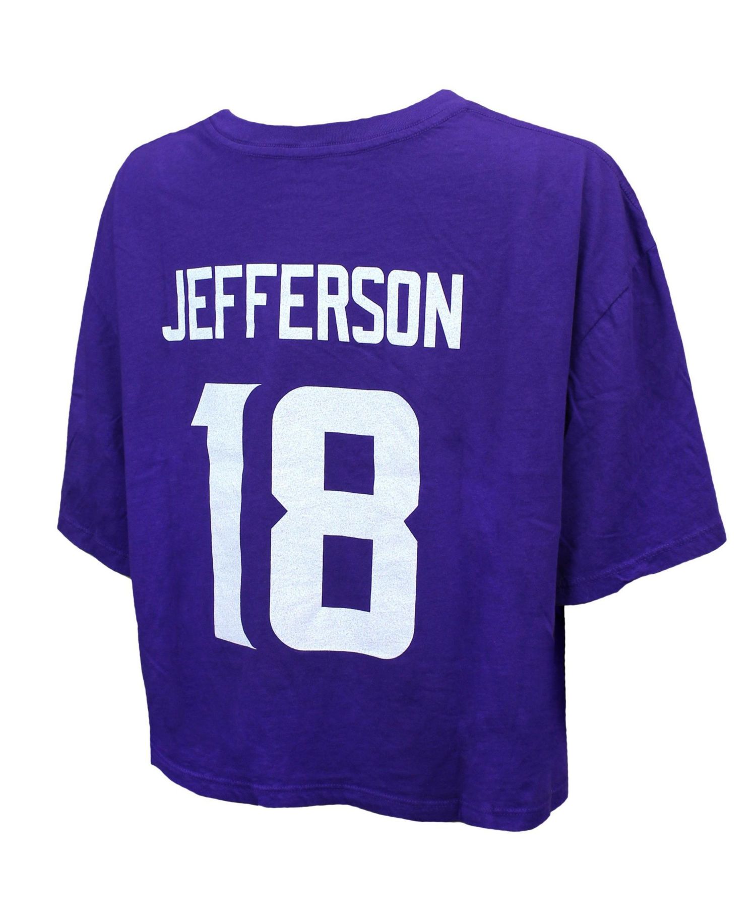 Women's Justin Jefferson Purple Minnesota Vikings Swarovski Crystals Boxy Cropped Name & Number T-Shirt